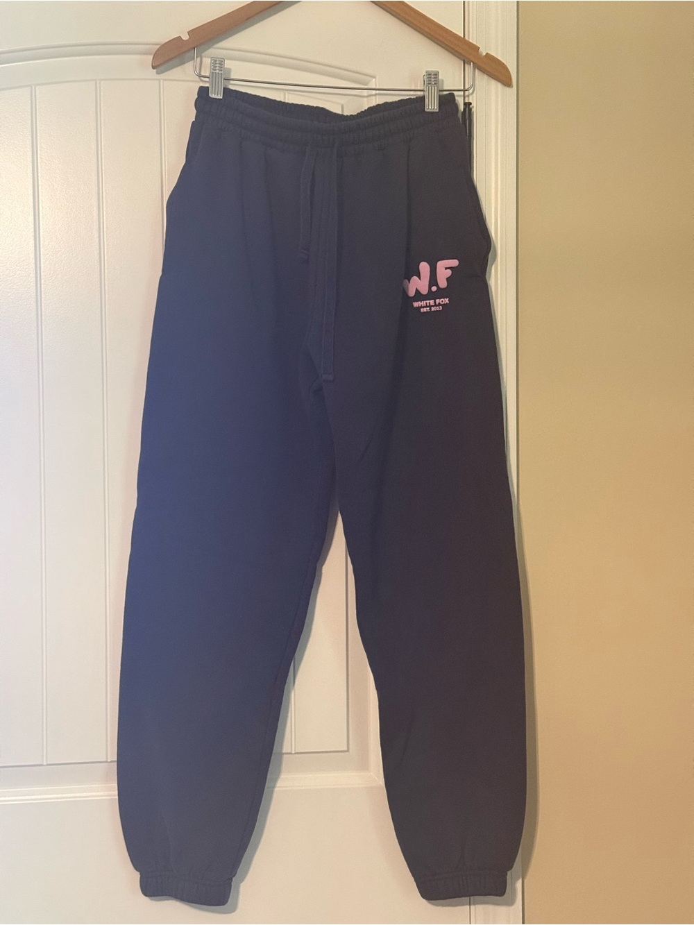 White fox Women’s navy blue white fox Sweatpants with Pink Logo